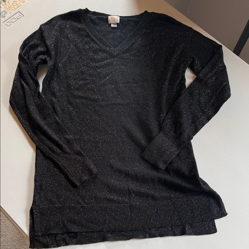 Black Sparkly V-Neck Sweater
